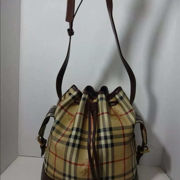 BURBERRY Haymarket Drawstring Bucket Shoulder Bag - Picture 3 of 12